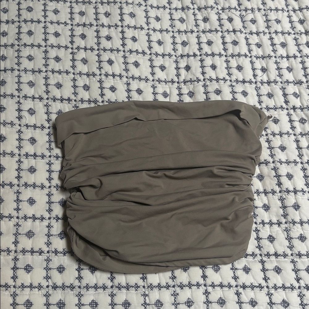Stradivarius Beige Grey Ruched Side Tube Top